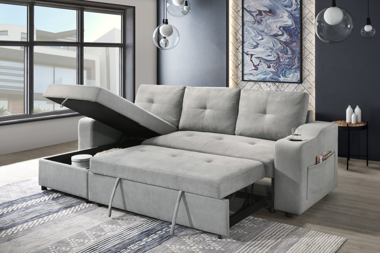 Modern Light Grey Pull Out 2 Pc Media Sleeper - Image 11