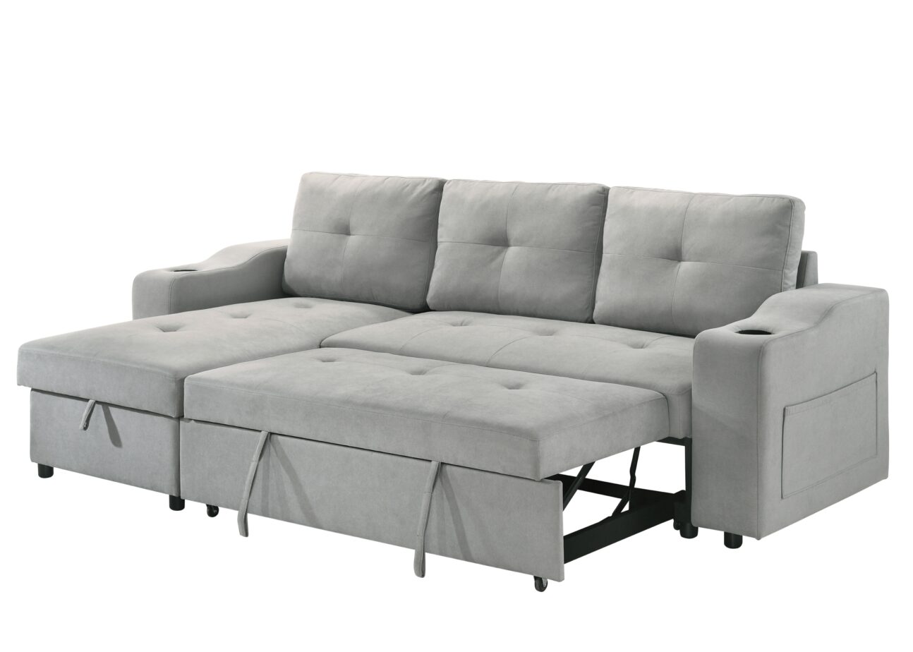 Modern Light Grey Pull Out 2 Pc Media Sleeper - Image 13