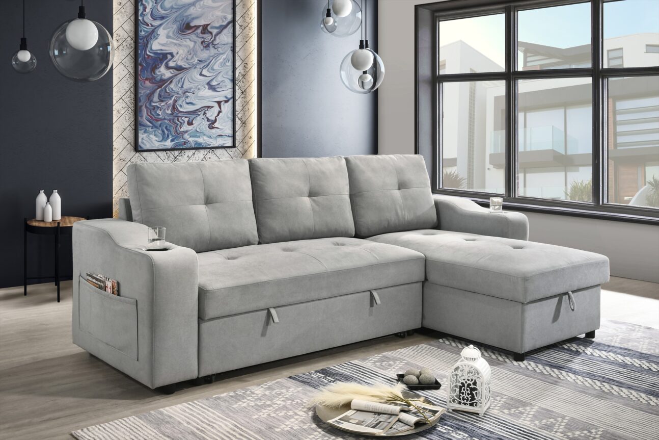 Modern Light Grey Pull Out 2 Pc Media Sleeper - Image 5