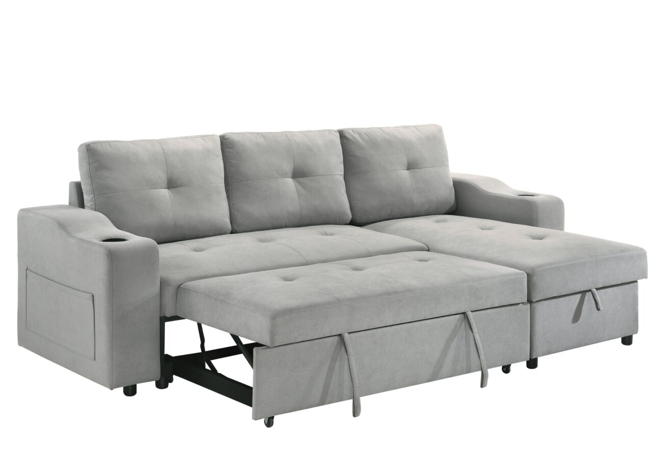 Modern Light Grey Pull Out 2 Pc Media Sleeper - Image 3