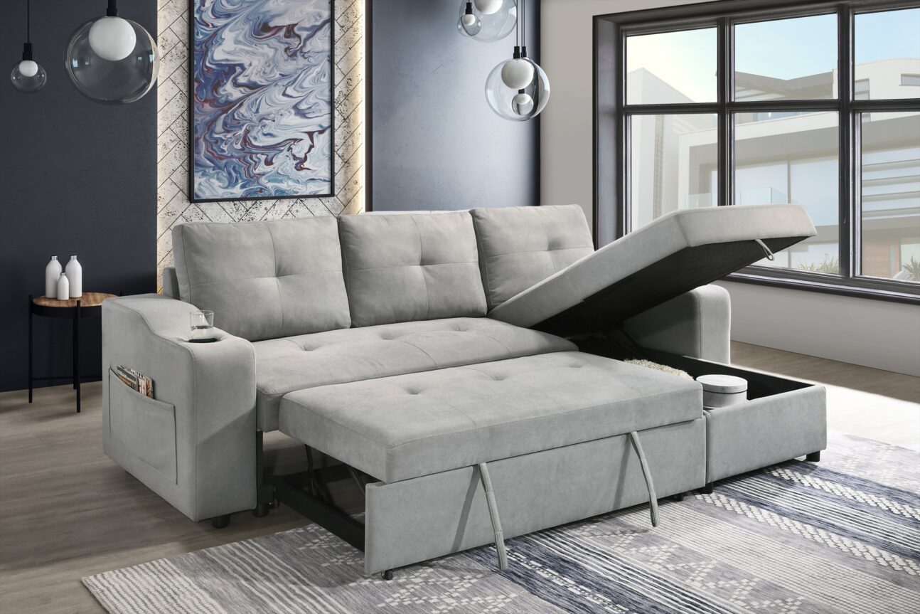 Modern Light Grey Pull Out 2 Pc Media Sleeper - Image 6