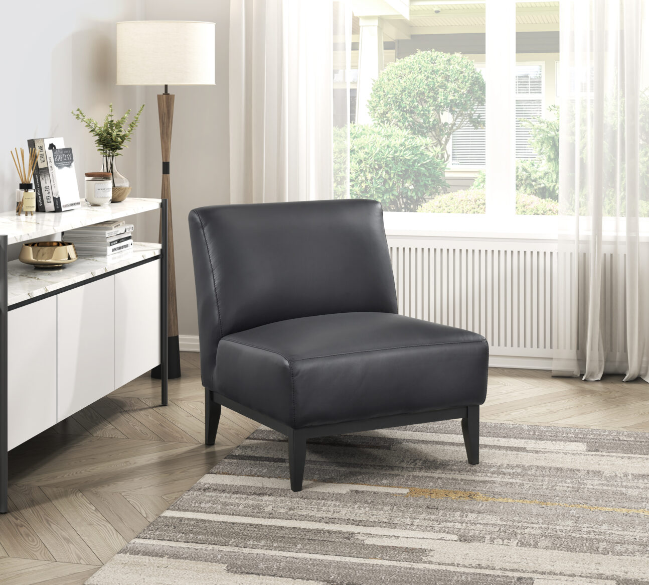 Soho 100% Leather Accent Chair - Black - Image 6